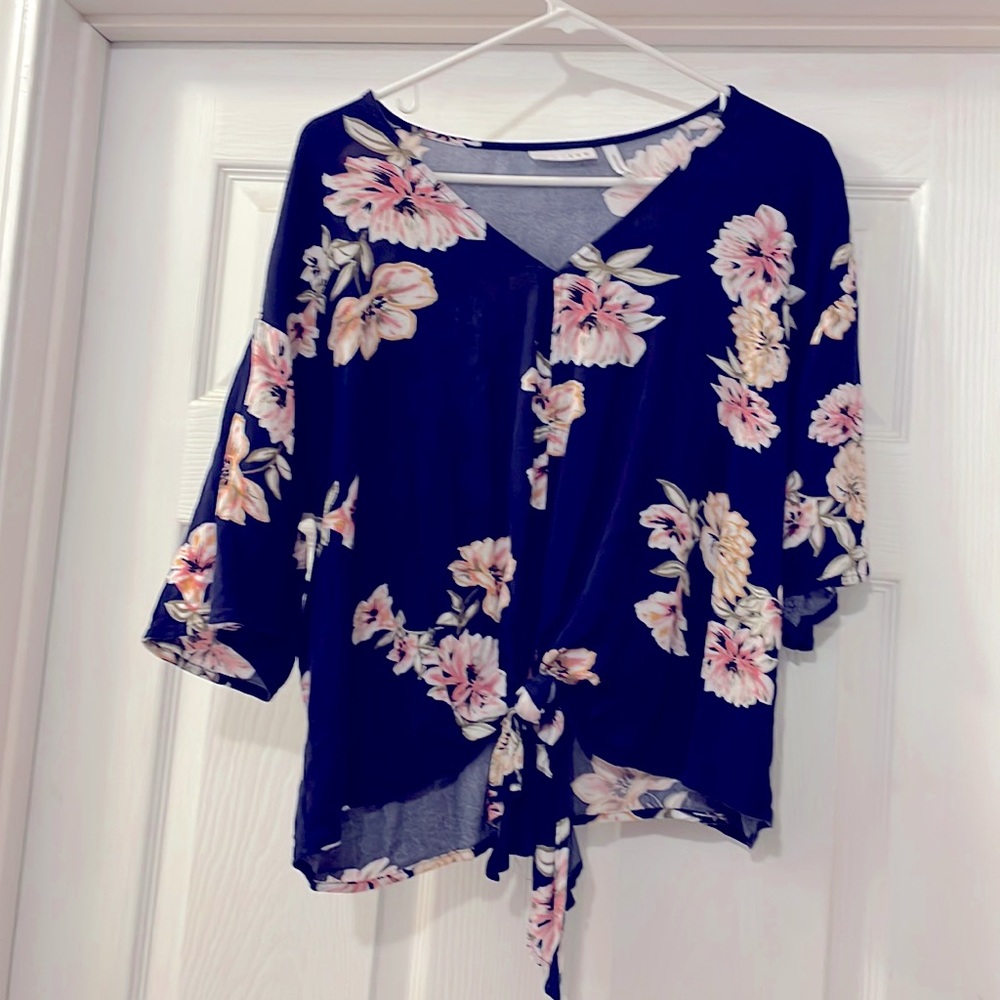 LUQ Rhee tie front floral crop top.